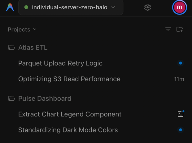 Conversation list through the official remote bridge: no new-conversation button on a project, no menu on a row